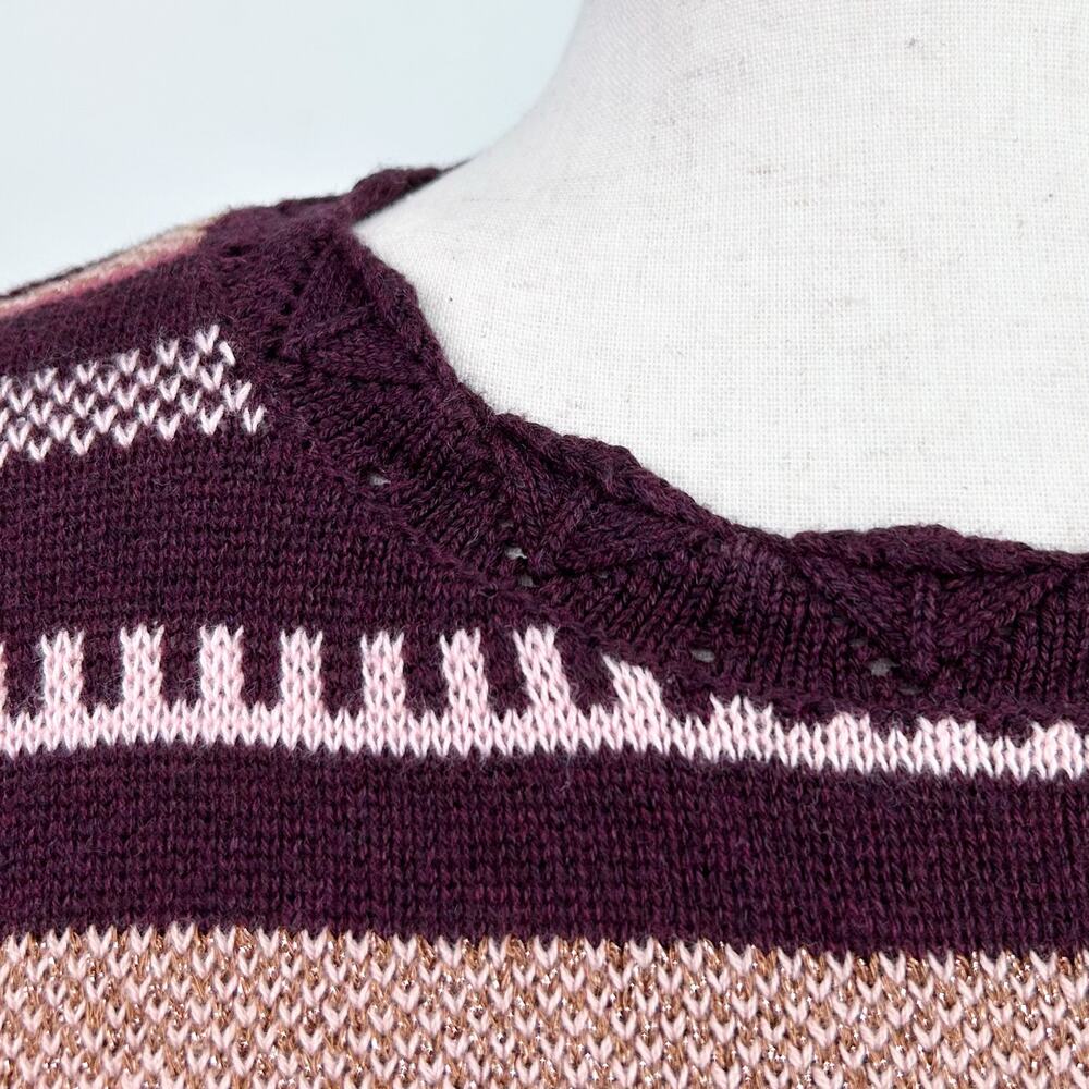 NWOT Striped Crewneck Sweater in Burgundy and Cream - Picture 3 of 8